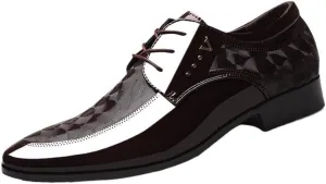 Mens Shiny Patent Leather Formal Oxfords Shoes Comfortable Non-Slip Softsole Walking Tuxedo Derby Shoes for Men