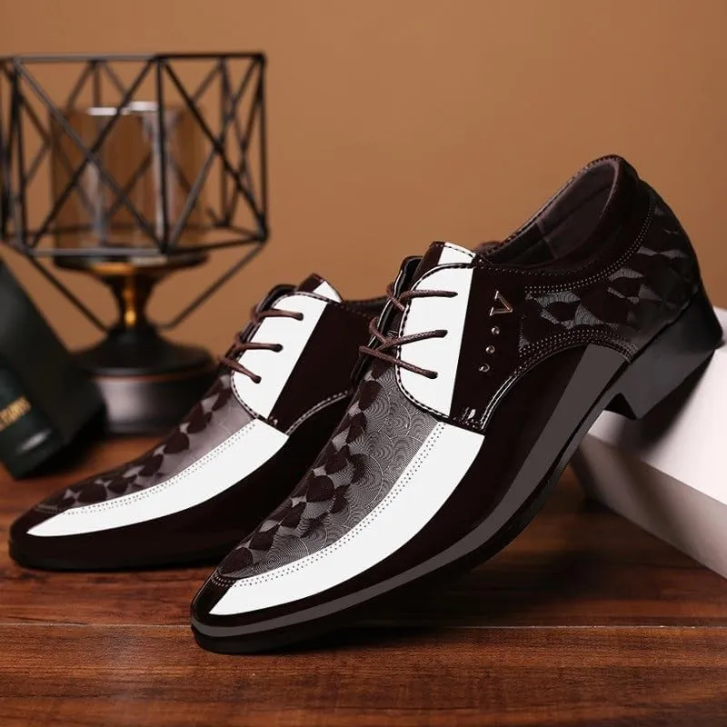 Mens Shiny Patent Leather Formal Oxfords Shoes Comfortable Non-Slip Softsole Walking Tuxedo Derby Shoes for Men