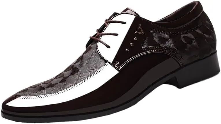 Mens Shiny Patent Leather Formal Oxfords Shoes Comfortable Non-Slip Softsole Walking Tuxedo Derby Shoes for Men