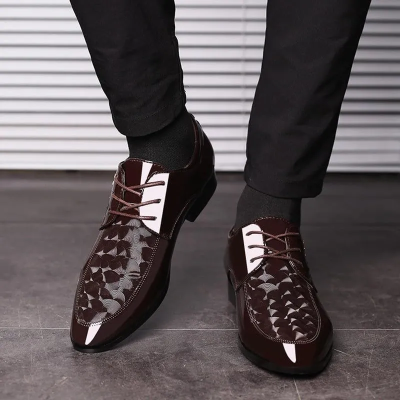 Mens Shiny Patent Leather Formal Oxfords Shoes Comfortable Non-Slip Softsole Walking Tuxedo Derby Shoes for Men
