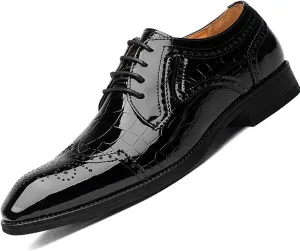 Men's Shiny Patent Leather Lace Up Suit Shoes Non-Slip Softsole Hollow Mesh Breathable Men Business Oxford Derby Shoes