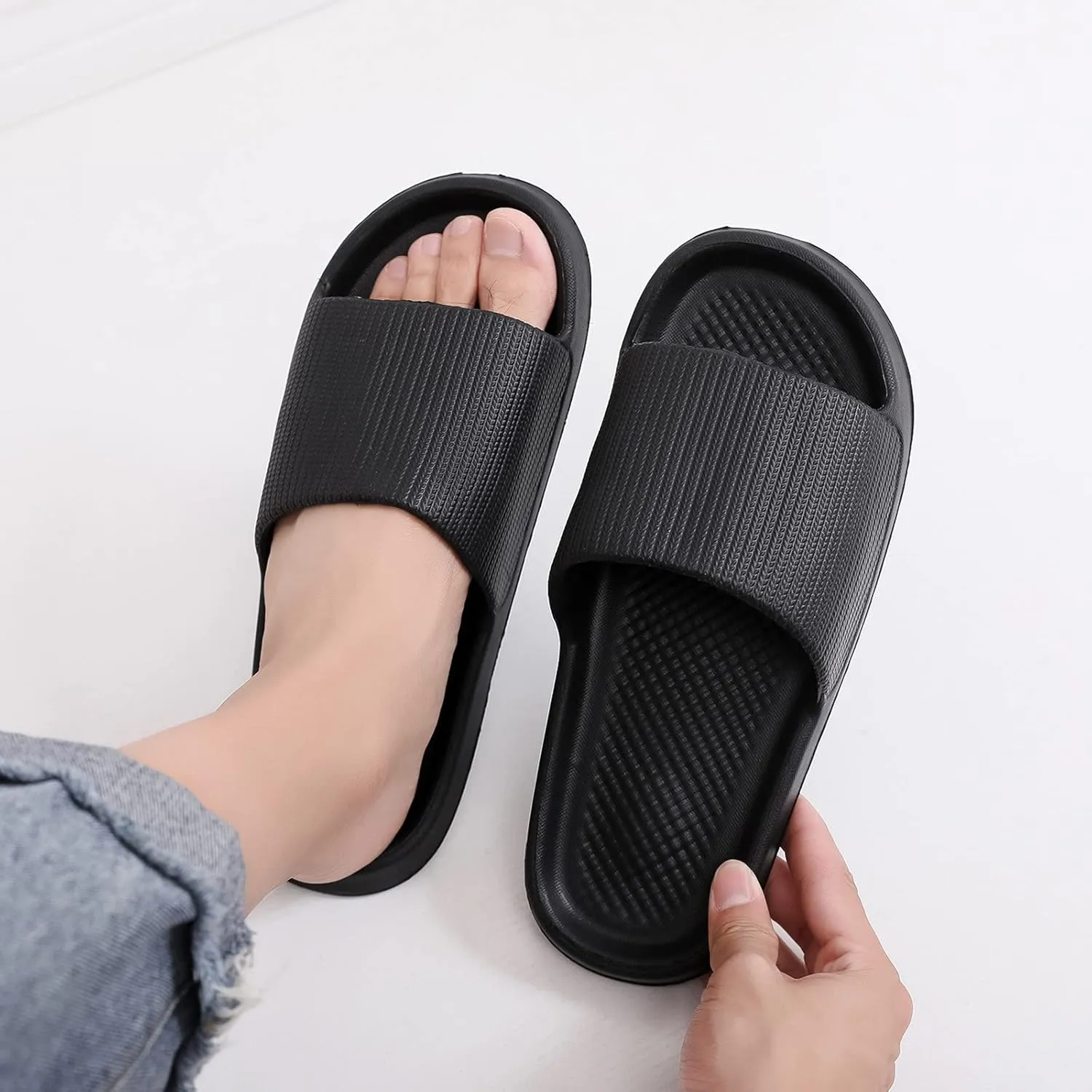 Mens Shower Slides Slides Sandals Pool Slides Slippers Non Slip Shoes Cushioned Thick Sole Bathroom Sandals Indoor Outdoor