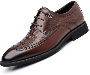 Men's Soft Sole Leather Dress Oxfords Shoes Pointed Toe Summer Lace Up Non-Slip Comfortable and Wear-Resistant Derby Shoes