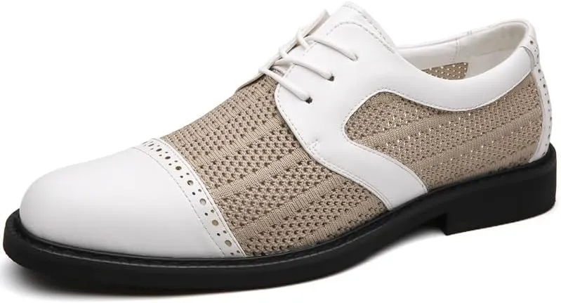 Men's Summer Breathable Dress Shoes Mens Genuine Leather Lace Up Oxfords Shoes