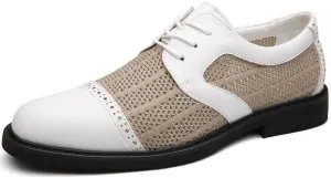 Men's Summer Breathable Dress Shoes Mens Genuine Leather Lace Up Oxfords Shoes