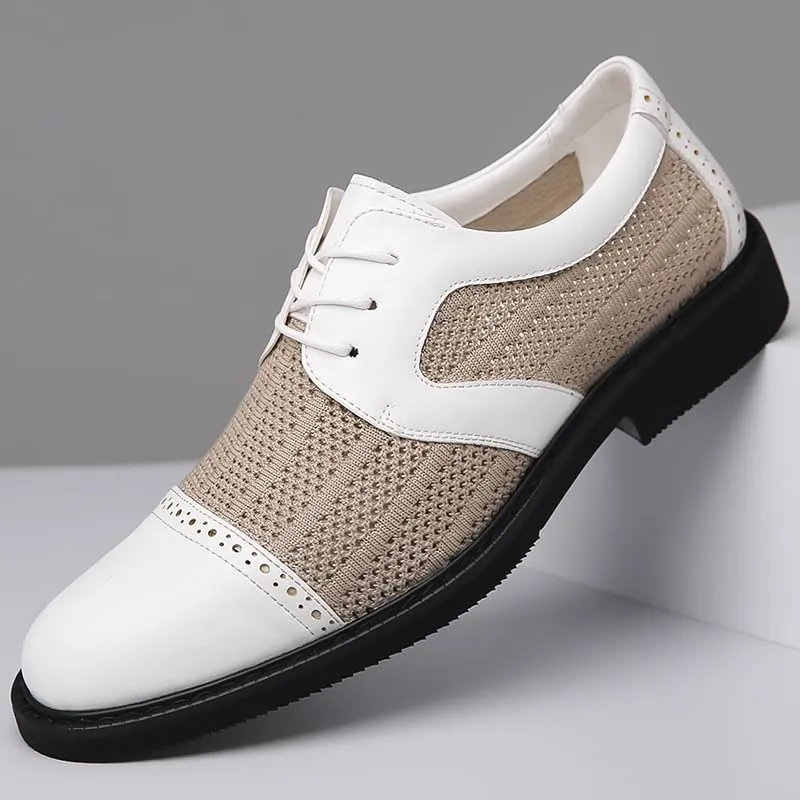 Men's Summer Breathable Dress Shoes Mens Genuine Leather Lace Up Oxfords Shoes