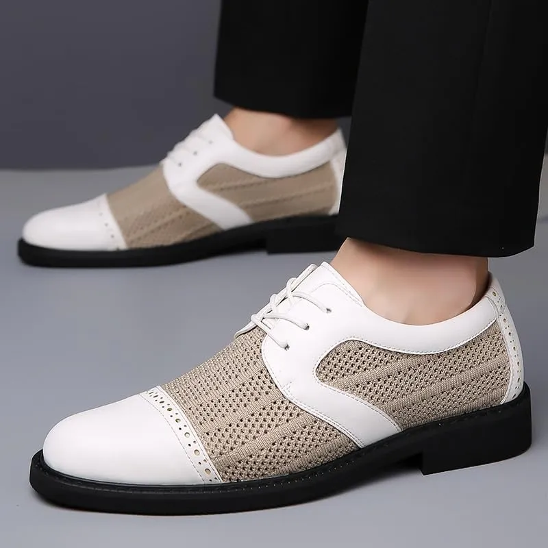 Men's Summer Breathable Dress Shoes Mens Genuine Leather Lace Up Oxfords Shoes