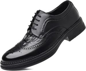 Men's Vintage Crocodile Print Strap Oxford Shoes Fashion Classic Carved Lace Up Leather Low Heels Dress Shoes