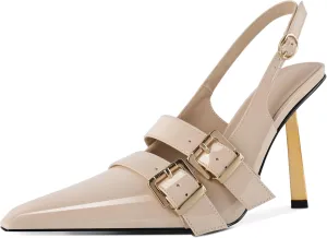 Mettesally Women Slingback Heels Pumps Shoes High Heels Stilettos Square Toe for Women Dressy Shoes 4 Inches