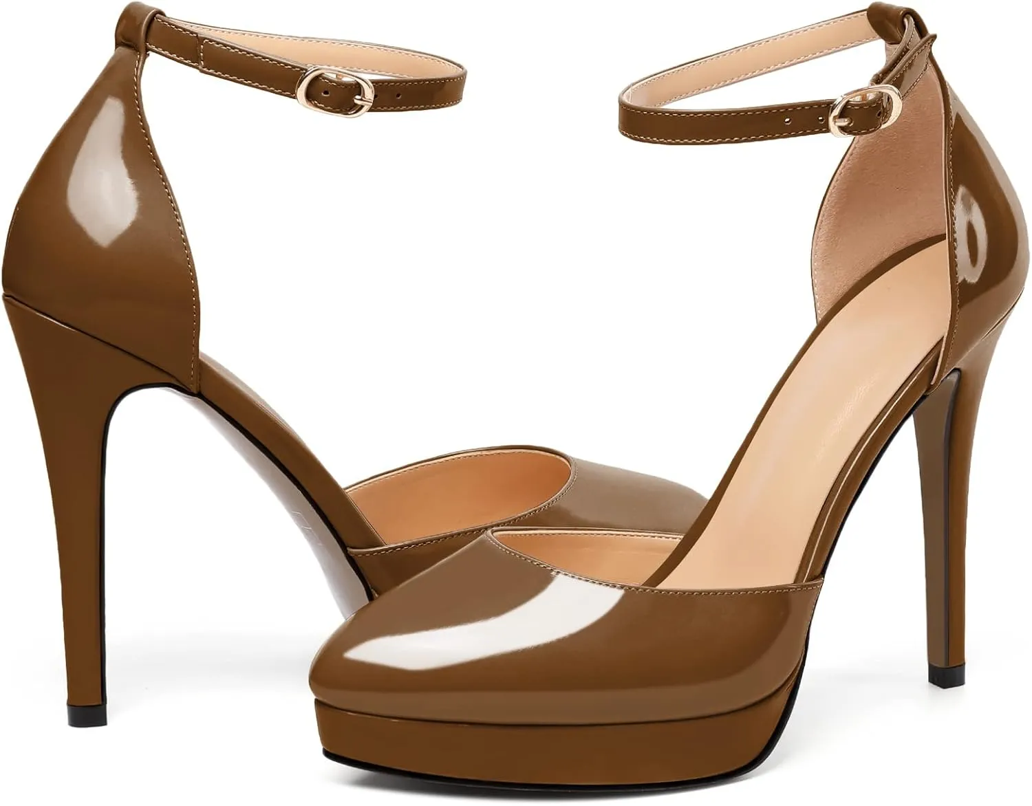 Mettesally Women's Platform Stiletto Pumps Pointed Toe Thin High Heels Ankle Strap Sandals Slip On Wedding Party Shoes