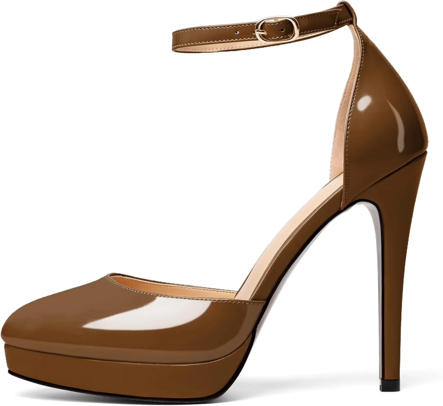 Mettesally Women's Platform Stiletto Pumps Pointed Toe Thin High Heels Ankle Strap Sandals Slip On Wedding Party Shoes
