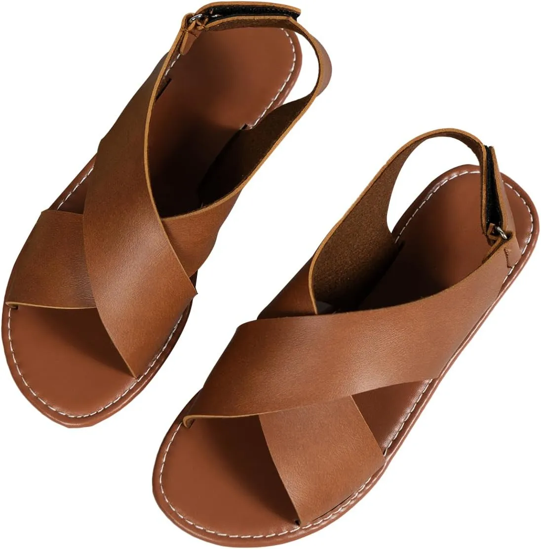 MGGMOKAY Womens Flat Sandals Summer Leather Sandals Classic Soft Comfort Walking Sandals