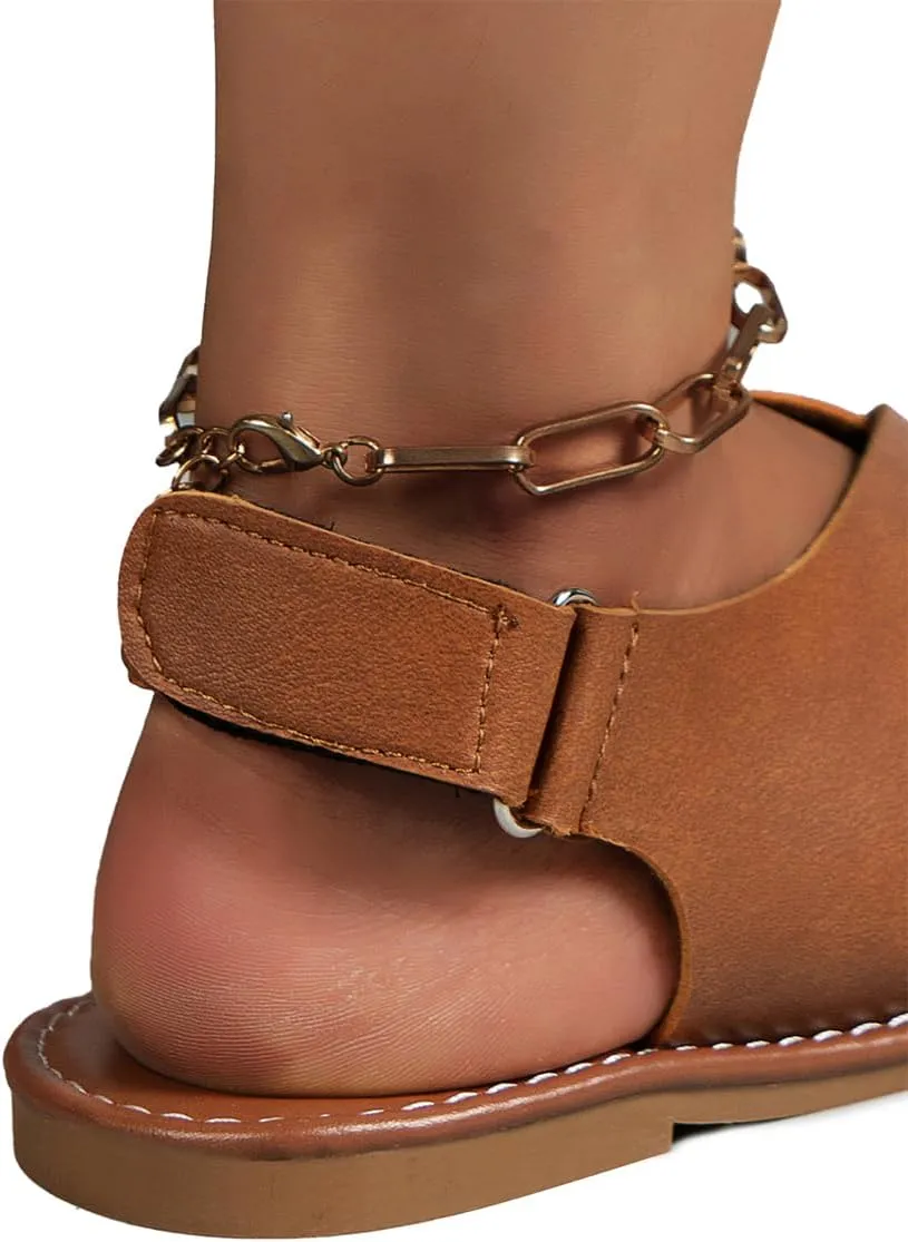 MGGMOKAY Womens Flat Sandals Summer Leather Sandals Classic Soft Comfort Walking Sandals
