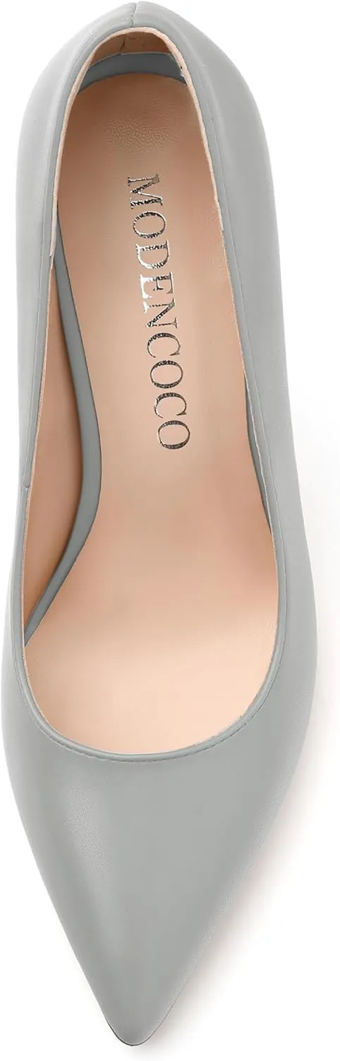 MODENCOCO Women's High Heel Pumps Elegant Stiletto Heels Sexy Closed Pointed Toe Heels Classic Comfortable Slip-On Dress Shoes for Party Wedding Prom Office 4 Inch