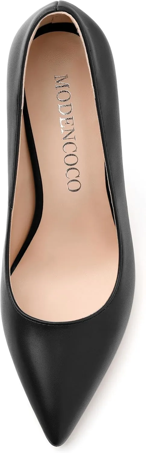 MODENCOCO Women's High Heel Pumps Elegant Stiletto Heels Sexy Closed Pointed Toe Heels Classic Comfortable Slip-On Dress Shoes for Party Wedding Prom Office 4 Inch