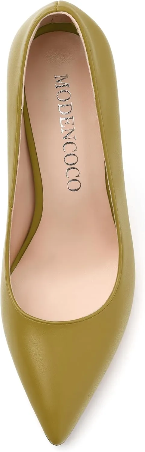 MODENCOCO Women's High Heel Pumps Elegant Stiletto Heels Sexy Closed Pointed Toe Heels Classic Comfortable Slip-On Dress Shoes for Party Wedding Prom Office 4 Inch
