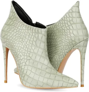 MOOMMO Vintage Pointed Toe Stiletto Heels Ankle Boots for Women Animal Print Side Zip 5 Inch High Heel Leopard Crocodile Boots Zipper Snakeskin Dress Boot Suede Booties Dressy Fashion Party 4-12 M US