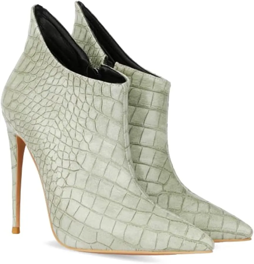 MOOMMO Vintage Pointed Toe Stiletto Heels Ankle Boots for Women Animal Print Side Zip 5 Inch High Heel Leopard Crocodile Boots Zipper Snakeskin Dress Boot Suede Booties Dressy Fashion Party 4-12 M US