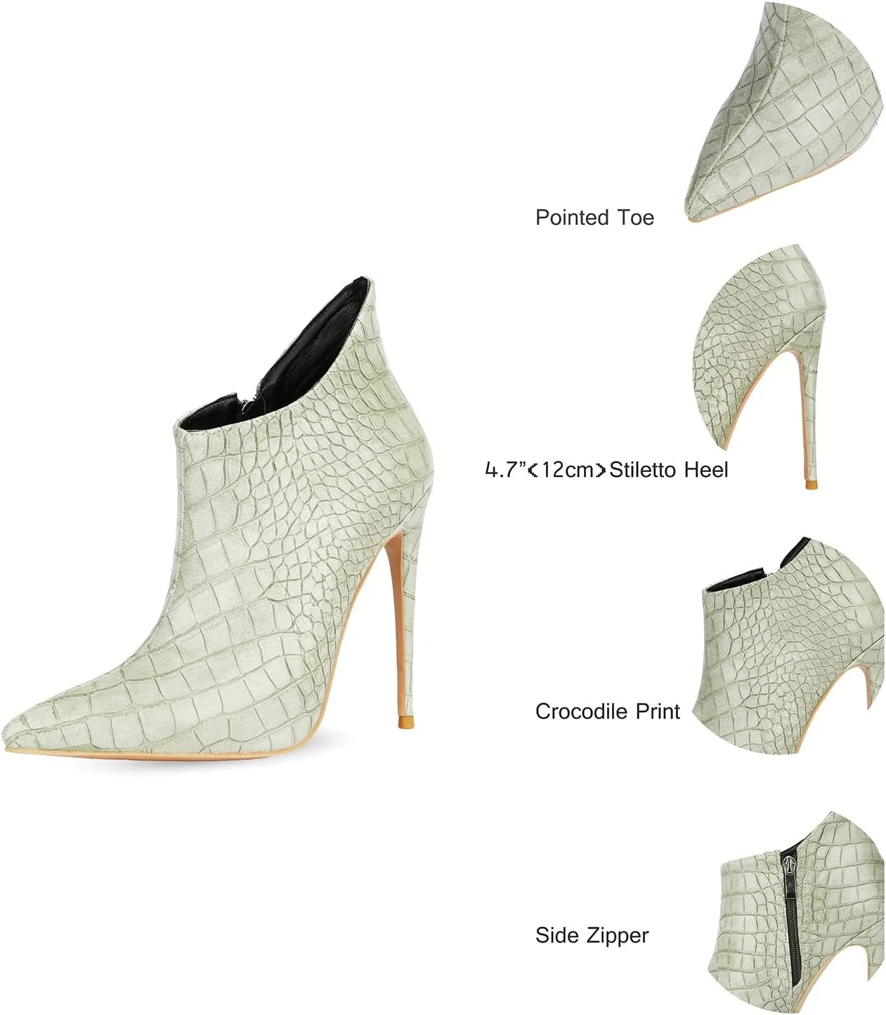MOOMMO Vintage Pointed Toe Stiletto Heels Ankle Boots for Women Animal Print Side Zip 5 Inch High Heel Leopard Crocodile Boots Zipper Snakeskin Dress Boot Suede Booties Dressy Fashion Party 4-12 M US