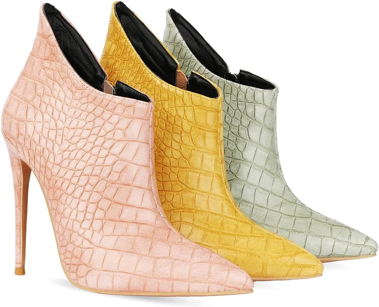 MOOMMO Vintage Pointed Toe Stiletto Heels Ankle Boots for Women Animal Print Side Zip 5 Inch High Heel Leopard Crocodile Boots Zipper Snakeskin Dress Boot Suede Booties Dressy Fashion Party 4-12 M US