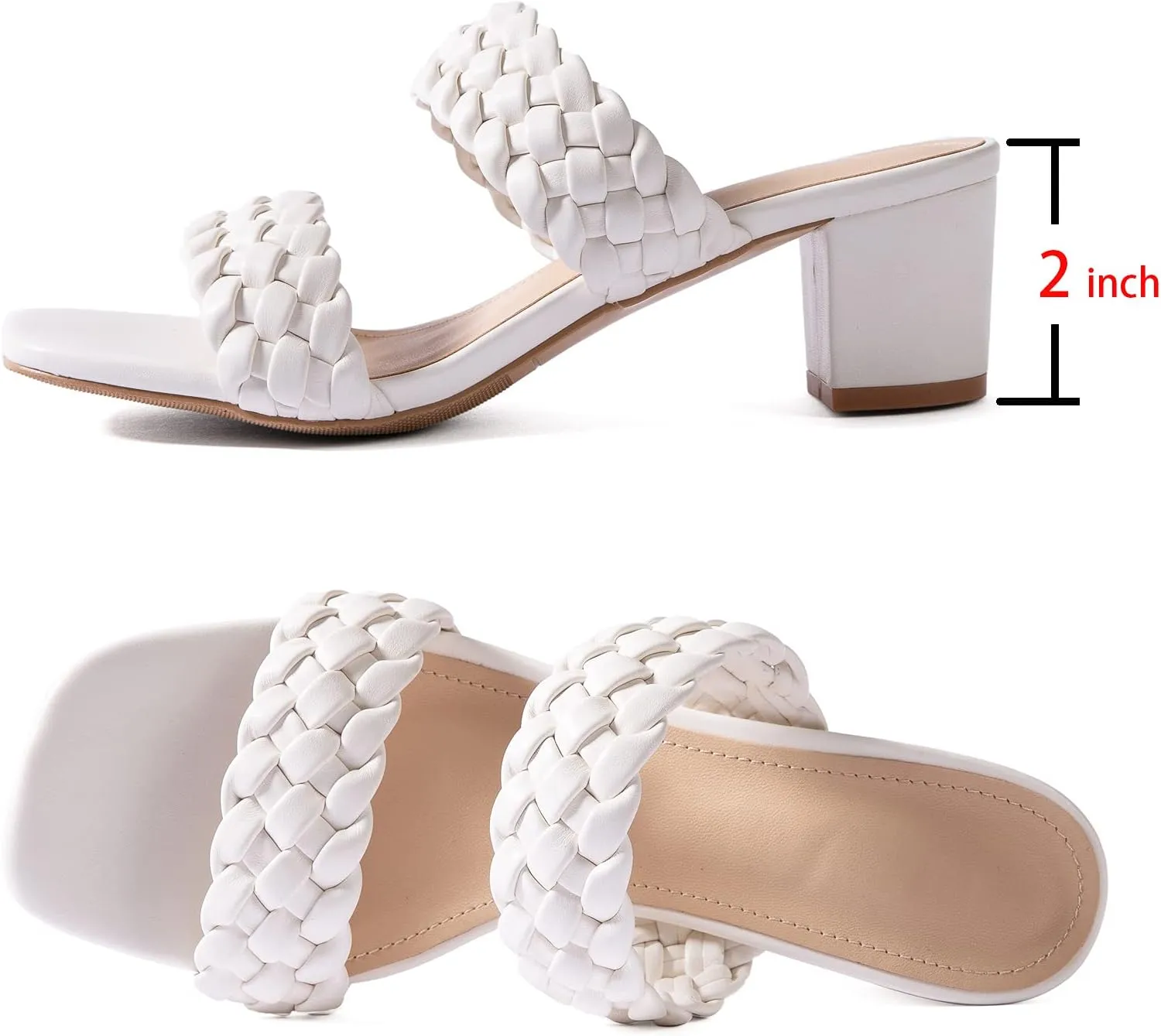 N.N.G Women Heels Sandals Braided Block Nude Summer Chunky Square Leather Woven Comfort Strappy Dress Casual Pumps Mules