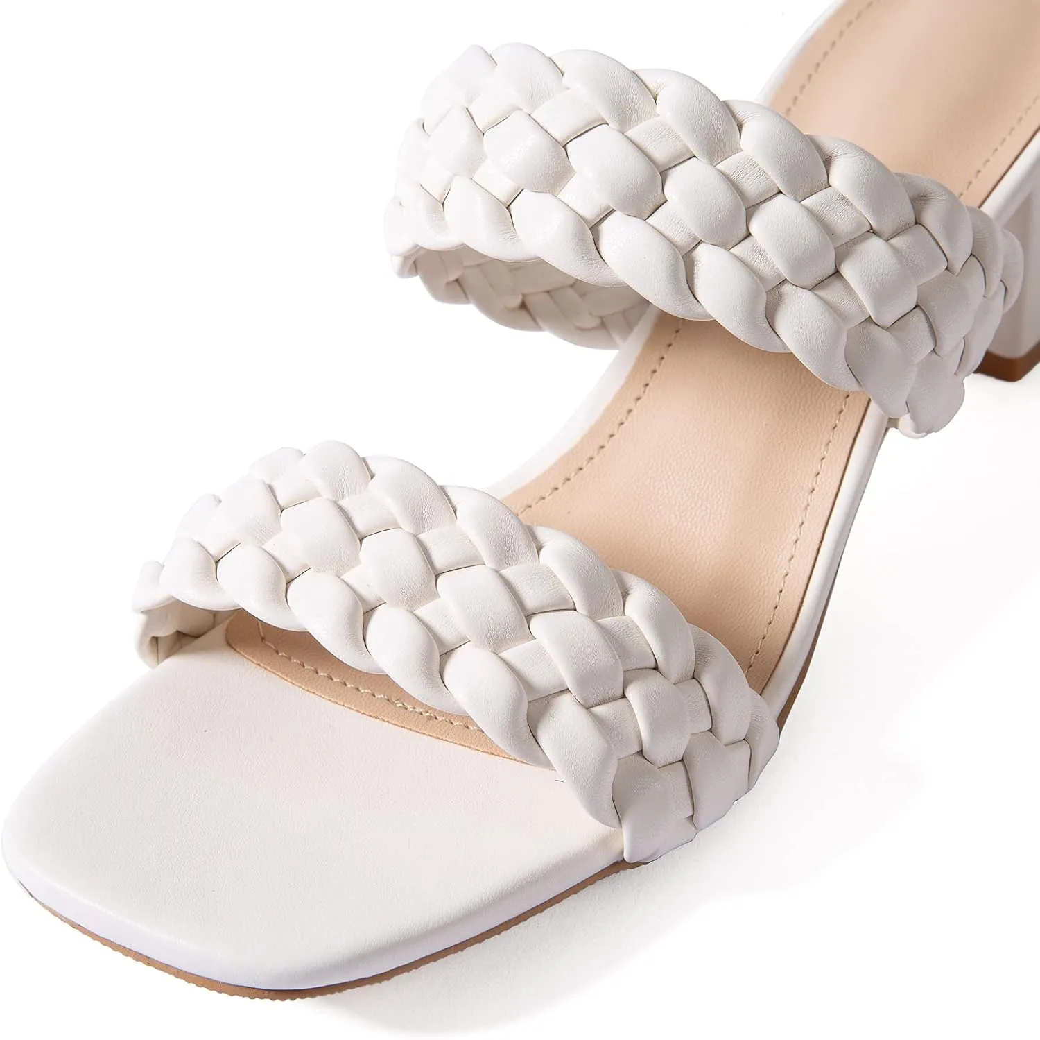 N.N.G Women Heels Sandals Braided Block Nude Summer Chunky Square Leather Woven Comfort Strappy Dress Casual Pumps Mules