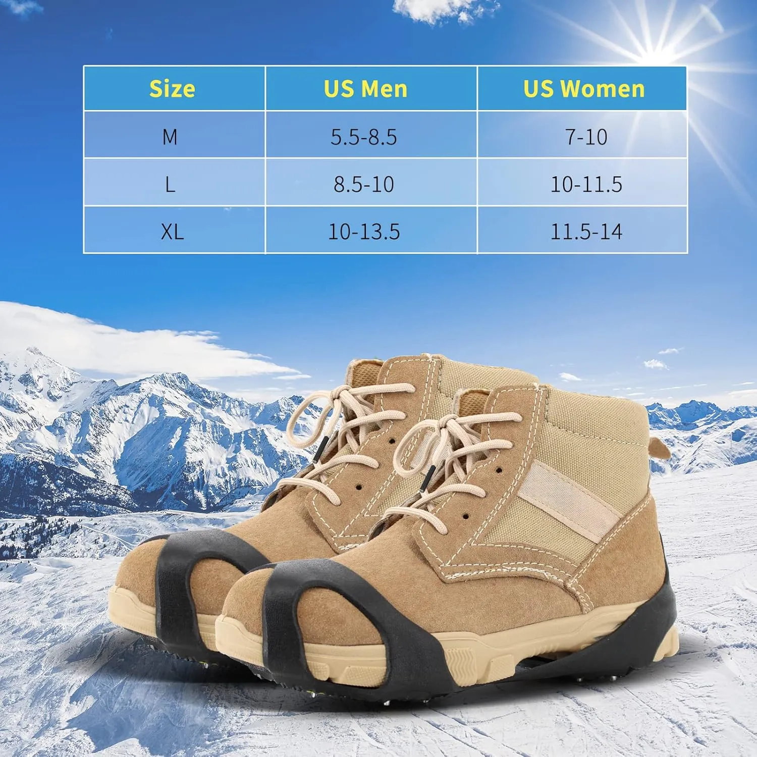 Non-Slip Ice Cleats Snow Grips, Strong Traction Crampons 11 Steel Studs, for Shoes and Boots, Snow Ice Walking