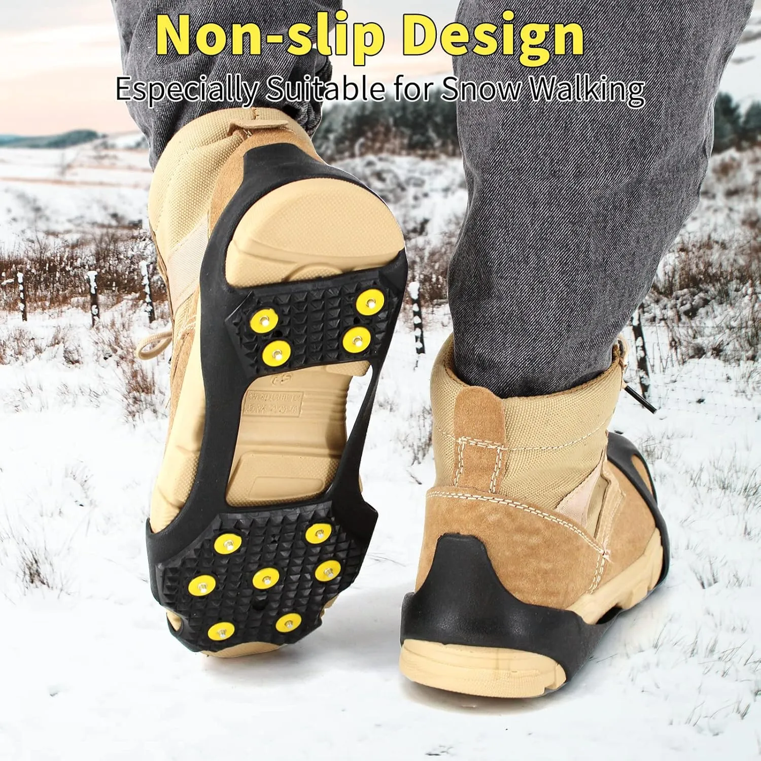 Non-Slip Ice Cleats Snow Grips, Strong Traction Crampons 11 Steel Studs, for Shoes and Boots, Snow Ice Walking