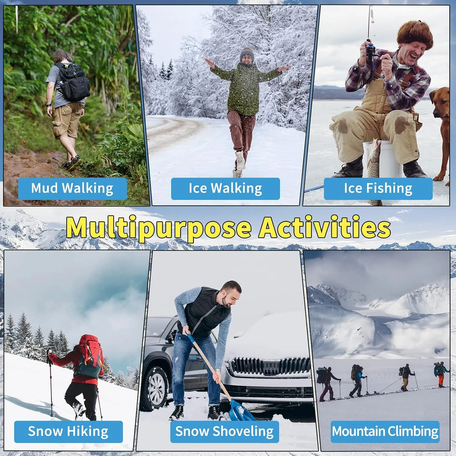 Non-Slip Ice Cleats Snow Grips, Strong Traction Crampons 11 Steel Studs, for Shoes and Boots, Snow Ice Walking