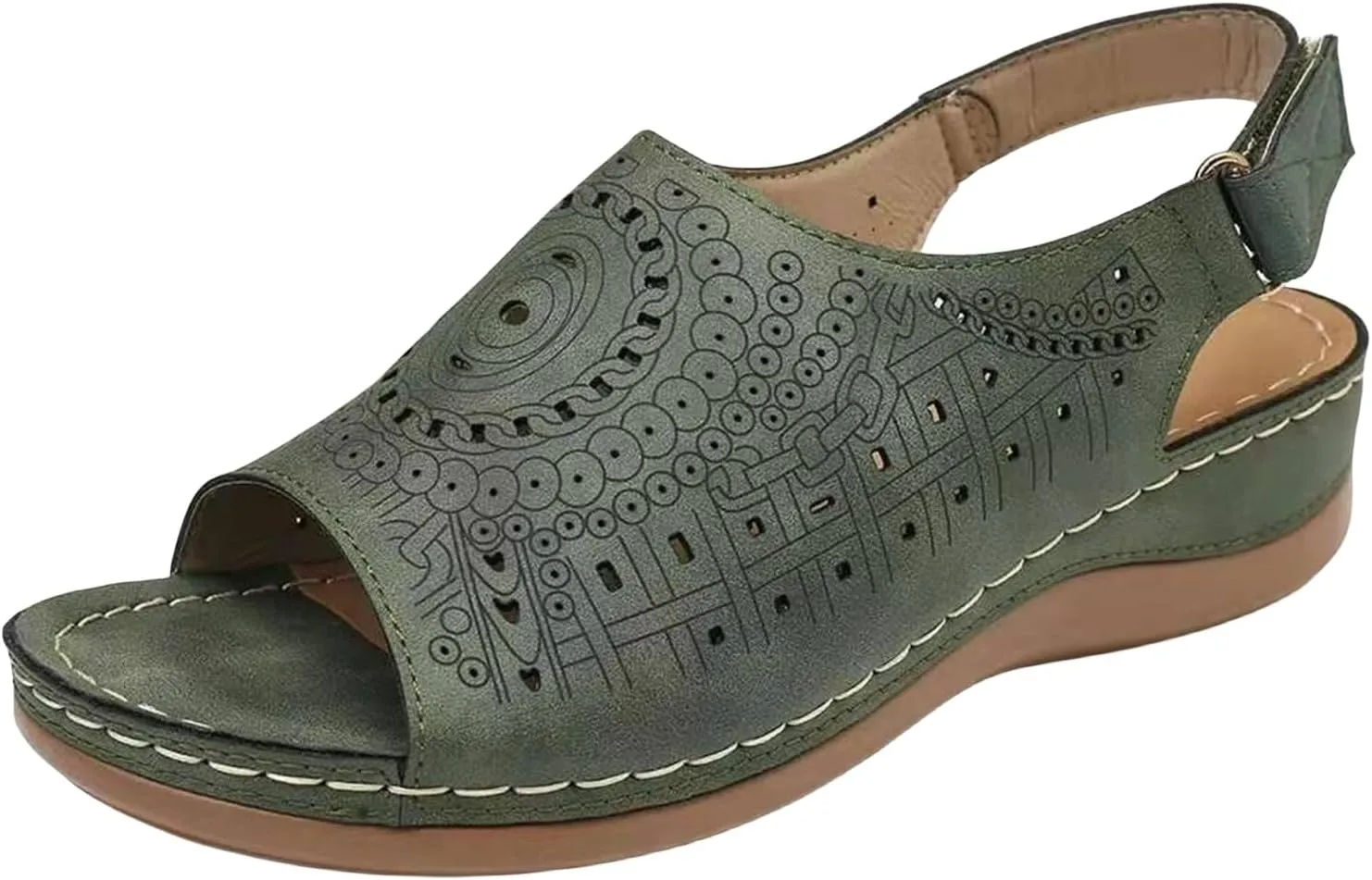 Orthopedic Sandals for Women Dressy Casual Peep Toe Low Heel Sandals Ankle Strap Hollow Out Platform Wedge Sandal Slip On Shoes