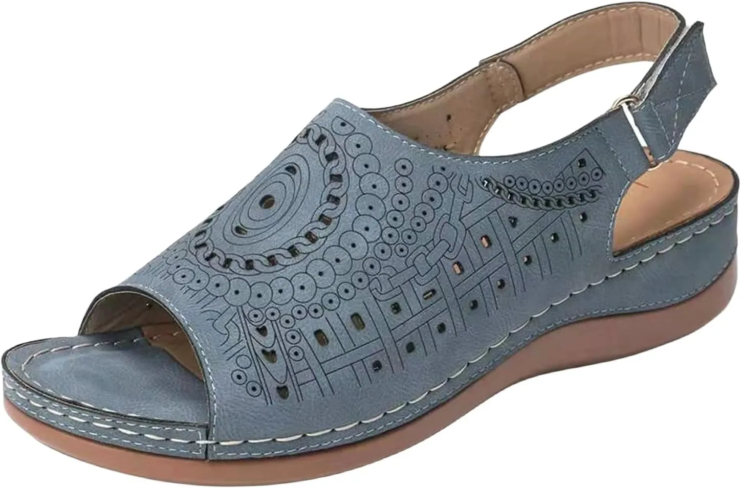 Orthopedic Sandals for Women Dressy Casual Peep Toe Low Heel Sandals Ankle Strap Hollow Out Platform Wedge Sandal Slip On Shoes
