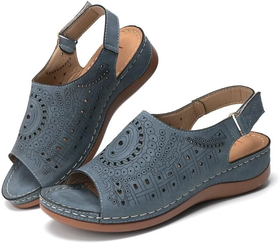 Orthopedic Sandals for Women Dressy Casual Peep Toe Low Heel Sandals Ankle Strap Hollow Out Platform Wedge Sandal Slip On Shoes