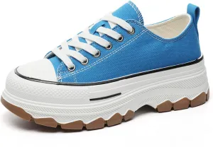 Platform Canvas Sneakers for Women Low Top Chunky Canvas Shoes Non Slip Preppy Shoes Breathable Fashion Sneakers
