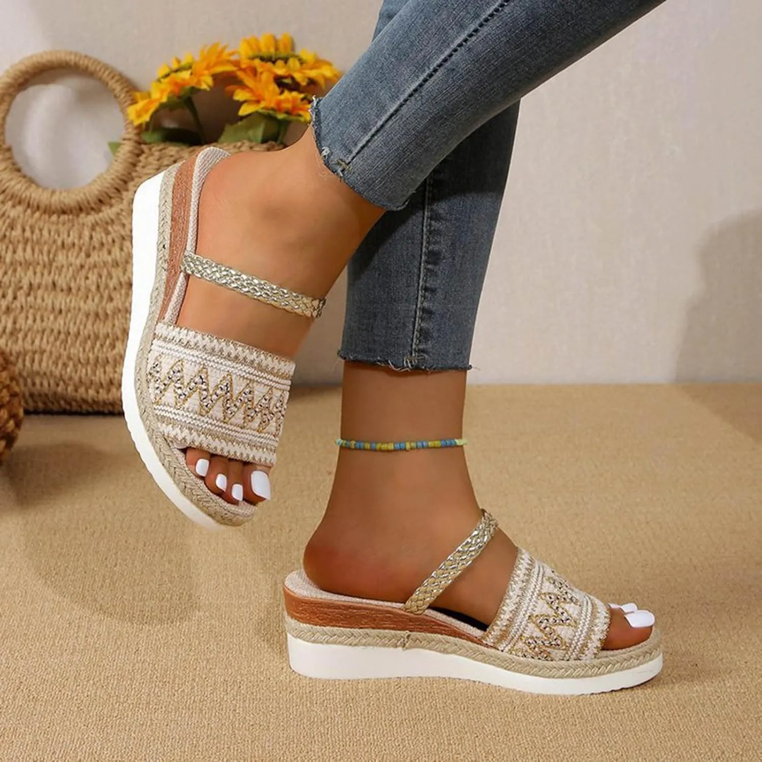 Platform Sandals for Women Versatile Platform Sandals Casual Non Slip Wedge Sandals Breathable Casual Sandals