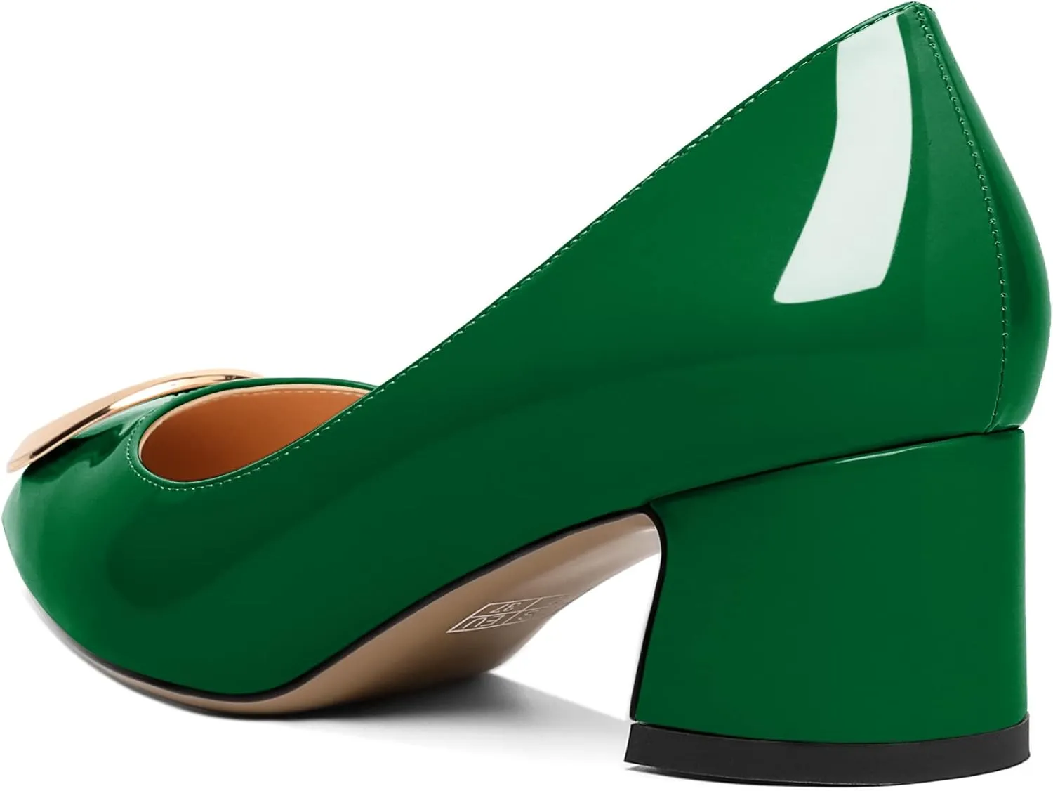SAMMITOP Women's Block Heel Chunky Pumps Low Heels Pointed Toe Heel with Metal Buckle Slip on Closed Toe Heeled Loafers Wedding Party Dress Shoes