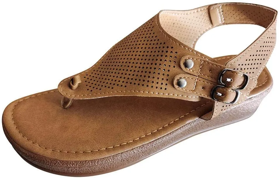 Sandals for Women Flat,2020 Fashion Posh Gladiator Comfy Sandals Ladies Summer Flat Heel Slip On Sandals Casual Vintage Shoes