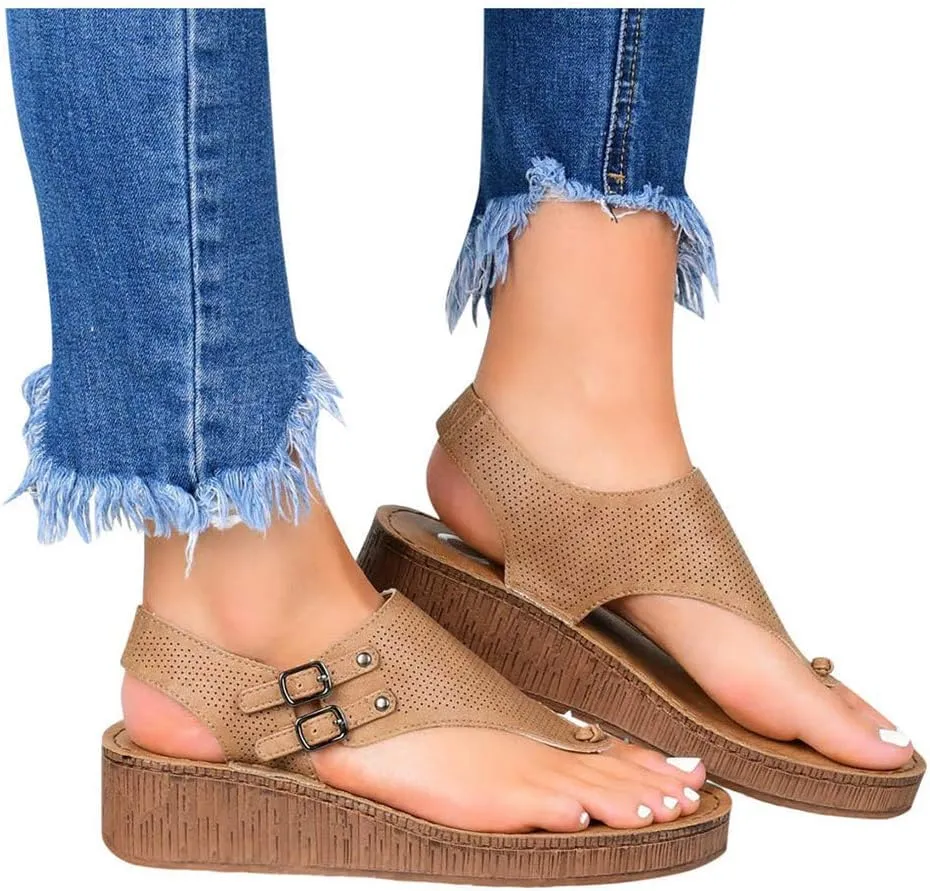 Sandals for Women Flat,2020 Fashion Posh Gladiator Comfy Sandals Ladies Summer Flat Heel Slip On Sandals Casual Vintage Shoes