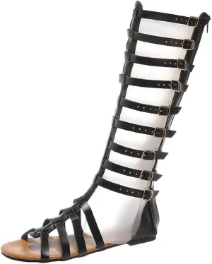 Sandals for Women Flat,Gladiator Sandals Summer Strappy Lace Up Open Toe Fashion Knee High Flat Sandal Gladiator Sandals