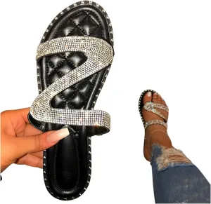 Sandals for Women Flat,Slide Sandals for Women Cork Sole Canvas Summer Cute Knot Bow Ladies Slides Sandals for Women