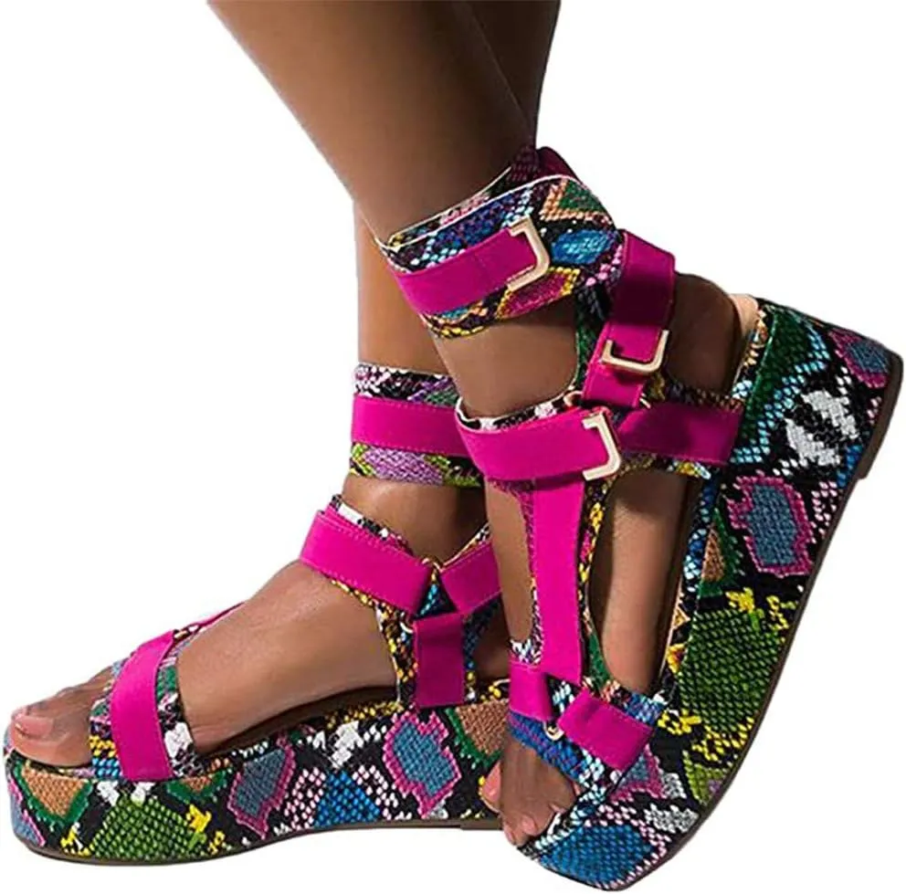 Sandals for Women Platform,2020 Gladiator Comfy Ladies Fashion T-Strap Flat Slip On Casual Summer Ankle Strappy Sandals