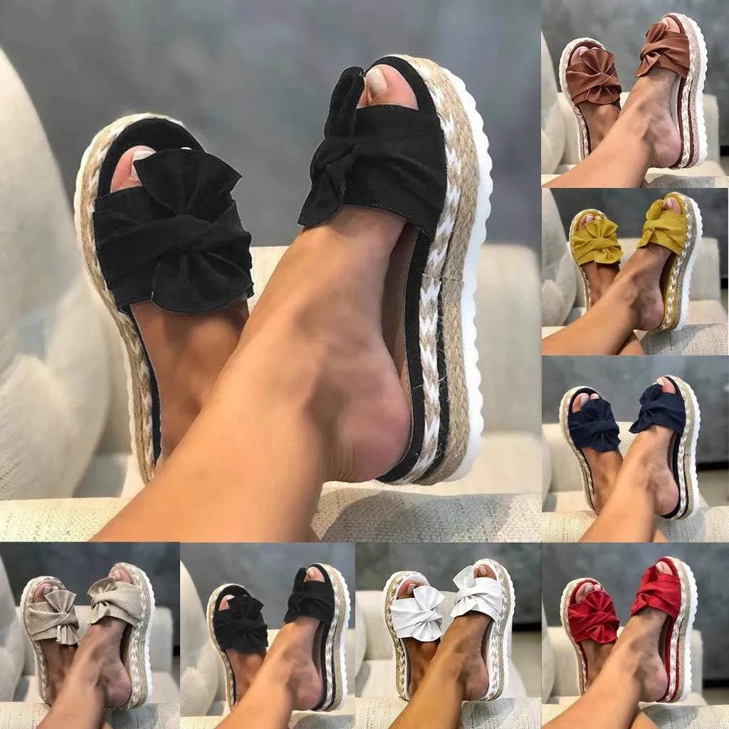Sandals for Women Platform,Open Toe Bowtie Sandlas Slides Summer Bohemia Platform Comfortable Casual Walking Shoes
