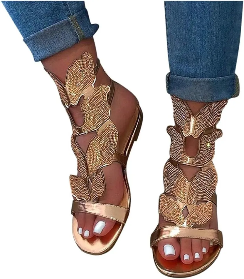 Sandals for Women Platform,Women Gladiator Sandals Flat Summer Leopard Print Strappy Lace Up Open Toe Knee High Flat Sandal
