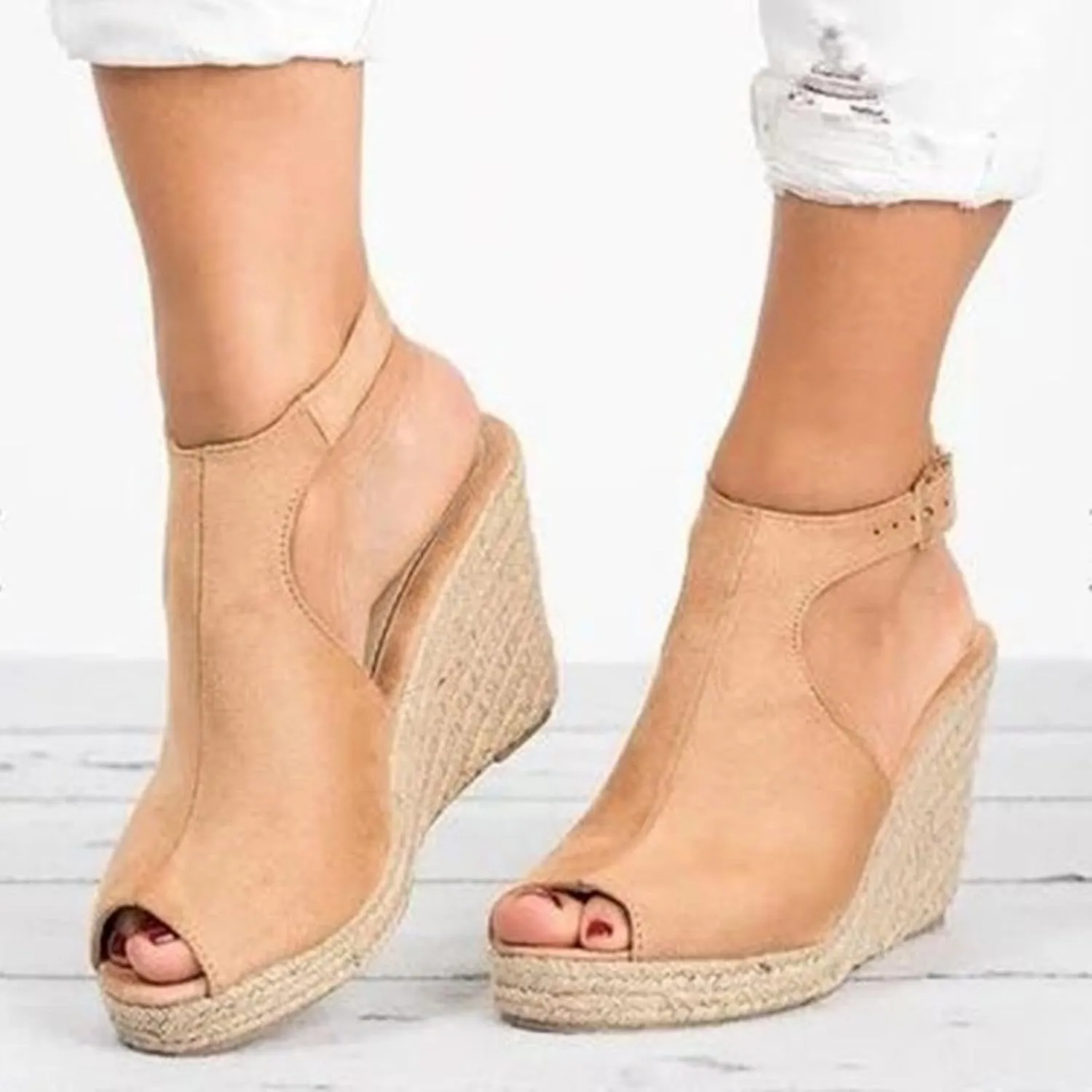 Sandals Women Dressy Open Toe Platform Wedge Sandals Summer Ankle Strap Buckle Low Heels Casual Espadrille Sandal Outdoor Shoes