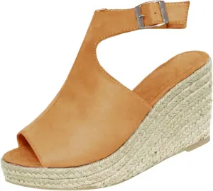 Sandals Women Dressy Open Toe Platform Wedge Sandals Summer Ankle Strap Buckle Low Heels Casual Espadrille Sandal Outdoor Shoes