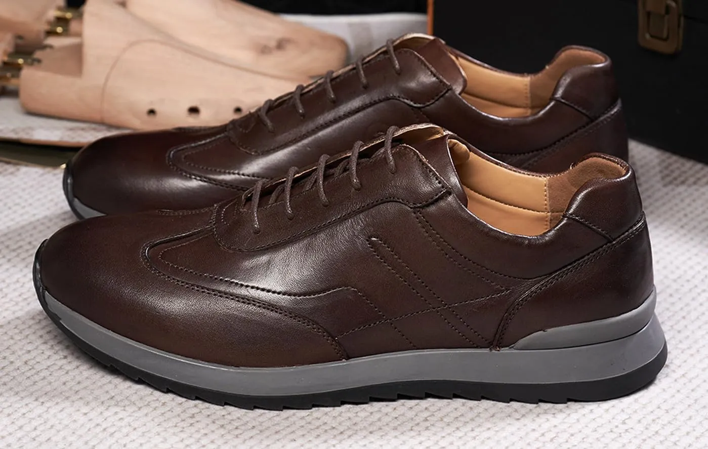 Santimon Mens Casual Shoes Fashion Athletic Sneakers Comfort Walking Shoes Modern Breathable Genunie Leather Flat Oxfords Business Casual Derby for Men