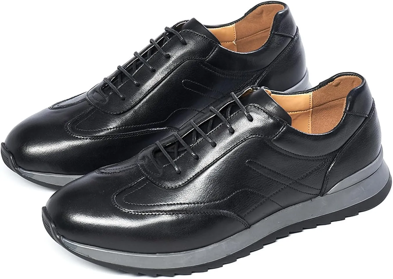 Santimon Mens Casual Shoes Fashion Athletic Sneakers Comfort Walking Shoes Modern Breathable Genunie Leather Flat Oxfords Business Casual Derby for Men