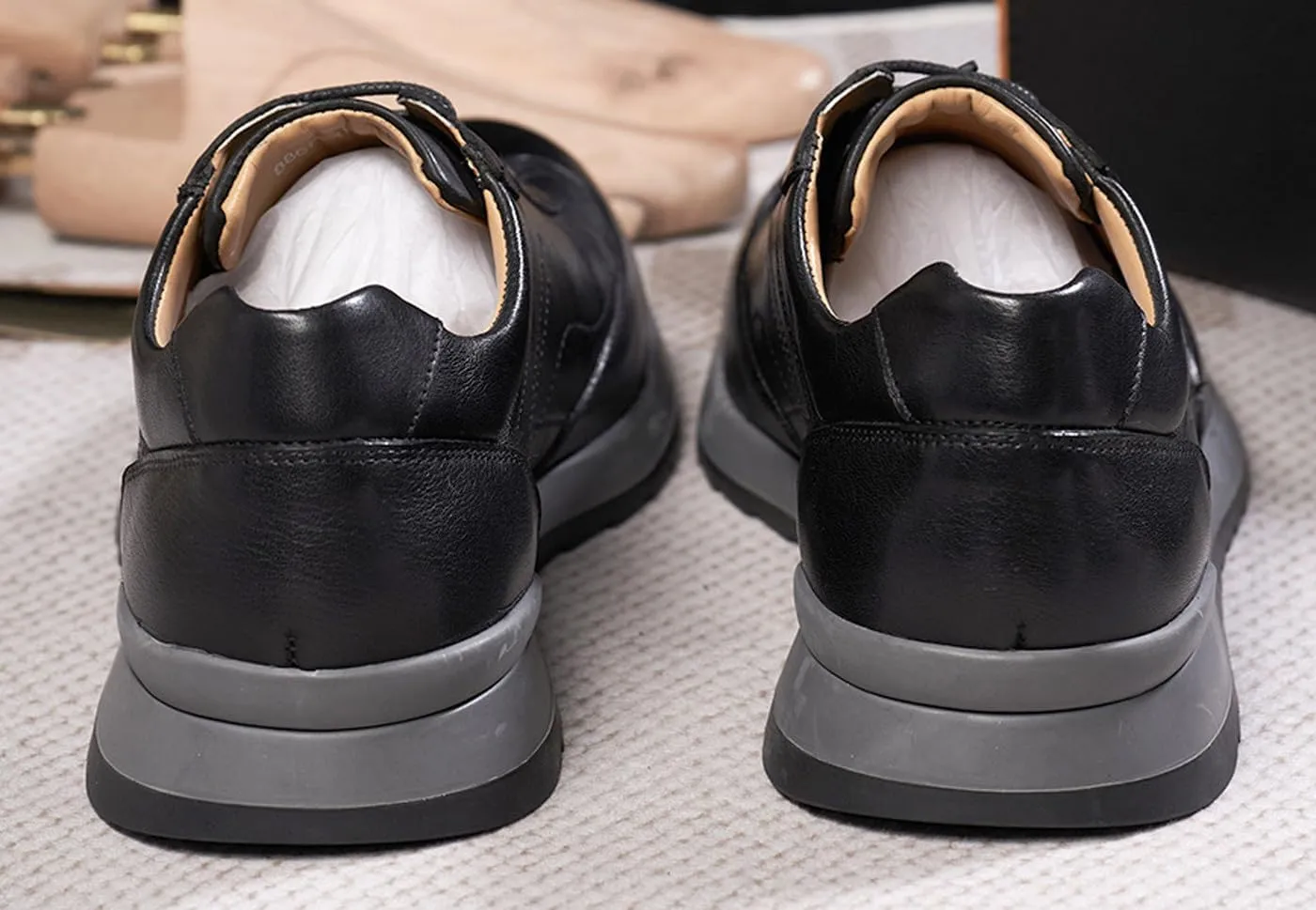 Santimon Mens Casual Shoes Fashion Athletic Sneakers Comfort Walking Shoes Modern Breathable Genunie Leather Flat Oxfords Business Casual Derby for Men