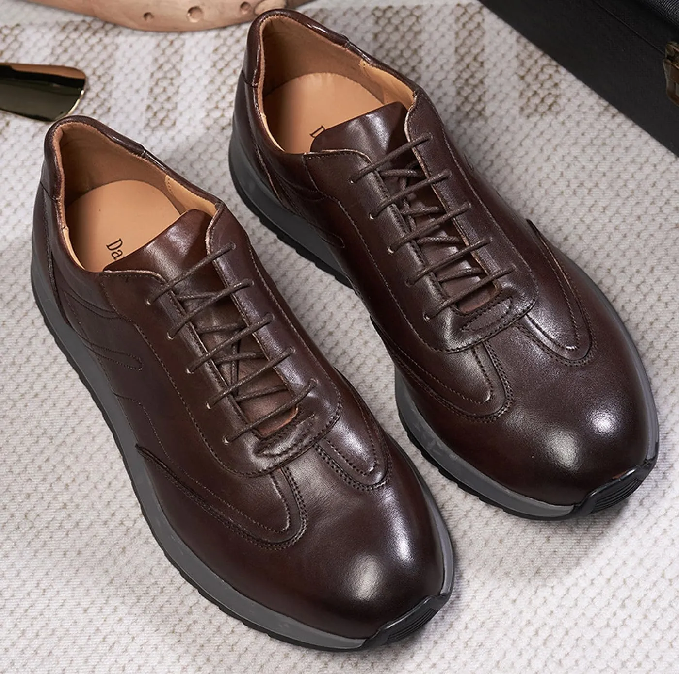 Santimon Mens Casual Shoes Fashion Athletic Sneakers Comfort Walking Shoes Modern Breathable Genunie Leather Flat Oxfords Business Casual Derby for Men
