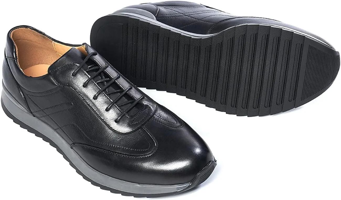 Santimon Mens Casual Shoes Fashion Athletic Sneakers Comfort Walking Shoes Modern Breathable Genunie Leather Flat Oxfords Business Casual Derby for Men