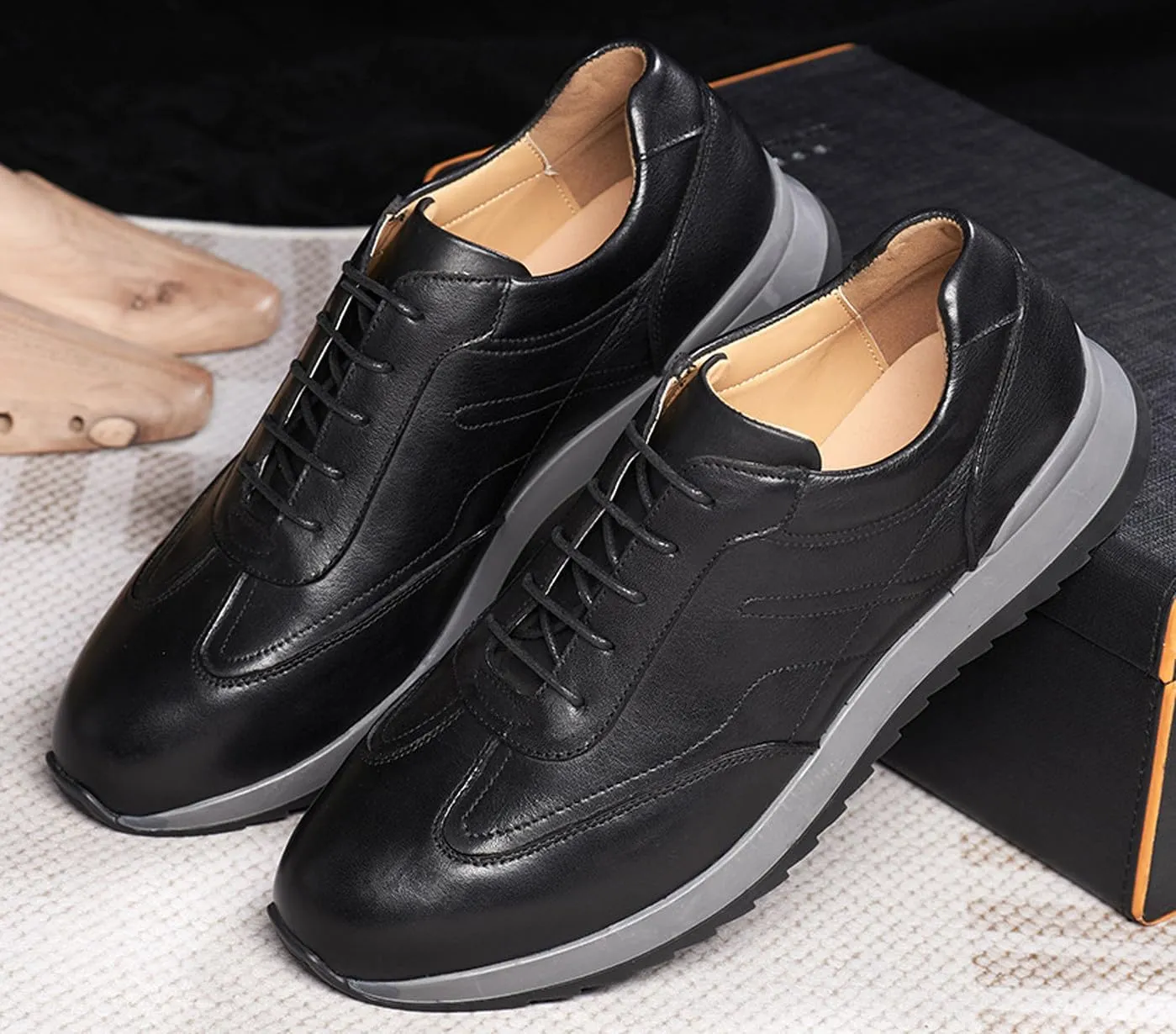 Santimon Mens Casual Shoes Fashion Athletic Sneakers Comfort Walking Shoes Modern Breathable Genunie Leather Flat Oxfords Business Casual Derby for Men